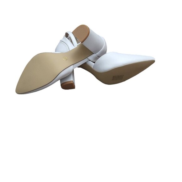 Women's Elegant Pointed Toe High Chunky Heels Shoes White - Picture 5 of 6